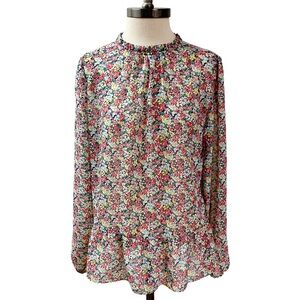 Cottagecore Feminine Romantic GAP Womens Chiffon Floral Blouse SZ Medium Ruffle